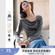 梵希蔓復古設計感打結領(lǐng)長(cháng)袖T恤女2025年春季新款修身顯瘦打底衫 M9888 灰色 M