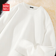 名創(chuàng)優(yōu)品（MINISO）長袖男t恤春秋重磅華夫格肌理感上衣服圓領(lǐng)打底衫百搭潮牌體恤男 白色(空白) L 175(體重120-140斤左右)