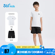 361°兒童套裝夏季短袖短褲套裝新款休閑時尚小中大童運(yùn)動套裝冰涼短T 本白/經(jīng)典黑-1402 170 cm