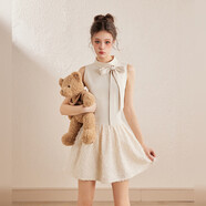 UNIFREE立領(lǐng)連衣裙夏季蝴蝶結小香風(fēng)拼接顯瘦氣質(zhì)高級感洋氣裙子 L 