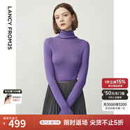 朗姿【王楚然同款】純羊毛高領(lǐng)針織衫春冬內搭打底上衣曠野美拉德 數碼紫色2 XL