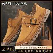 西遇（Westlink）男鞋2025新款透氣秋季大碼一腳蹬輕便開(kāi)車鞋男士復(fù)古防滑休閑皮鞋 黃棕【至尊款】 單層 41 （標(biāo)準(zhǔn)運(yùn)動(dòng)鞋尺碼）