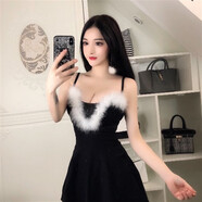 魅語詩2023新款甜美名媛性感夜店修身顯瘦毛毛公主裙吊帶連衣裙女黑色L