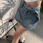 小野七天美式復古夏季牛仔短裙高腰顯瘦辣妹小個(gè)子顯瘦A字包臀裙 圖片色 M