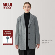 無印良品（MUJI）女式 羊毛混 夾克大衣 毛呢外套女款秋冬季西服西裝 女裝 BD0Z5A4 灰色圖案 L (165/88A)