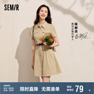 森馬連衣裙女收腰襯衫裙復古休閑夏季美拉德純色短裙101324114030
