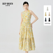 深呼吸DEEP BREATH女裝無袖收腰長(zhǎng)裙印花背心蛋糕裙連衣裙A500458 玫瑰黃 M (3)