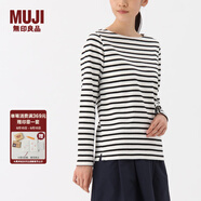 無(wú)印良品 MUJI 女式 粗棉線(xiàn)條紋長(cháng)袖T恤 白色*橫條 L