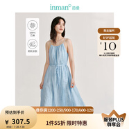 茵曼（INMAN）章若楠同款|茵曼天絲防曬薄長(zhǎng)袖襯衫外套女2025年夏季新款白襯衣 中古藍(lán)吊帶裙-18424272 S