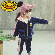 G.duck嬰兒衣服女童金絲絨套裝冬裝女寶寶加絨洋氣衛衣兩件裝韓版童裝 金貂絨蜜蜂藏青 73碼建議5-10個(gè)月寶寶