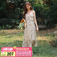 Olrain歐芮兒吊帶碎花連衣裙夏季女裝浪漫優(yōu)雅長(zhǎng)裙子度假沙灘裙 紫花色 L