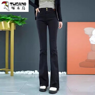 啄木鳥(niǎo)（TUCANO）微喇牛仔闊腿褲女2025年春秋季新款高腰直筒喇叭修身顯瘦加絨褲潮 黑色款 常規 S 【建議80-95斤】
