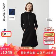 朗姿設計感復古休閑連帽收腰輕運動(dòng)衛衣連衣裙冬季新款裙子 黑色2 M