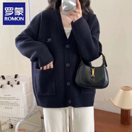 羅蒙（ROMON）開衫針織衫女2025秋季新款外穿中長款毛衣打底衫外套紅色上衣女 黑色 L