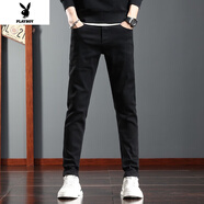 花花公子 牛仔褲男士秋季新款彈力修身小腳褲男款休閑百搭男褲韓版潮流 806黑色單條【微彈/修身】 29 腰圍2尺2左右