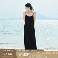 茵曼（INMAN）波西米亞吊帶油畫連衣裙女2025夏季新款度假裙子 黑色 XL