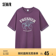 森馬短袖T恤女中長款明線上衣夏寬松印花套頭衫小眾107424100018