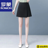 羅蒙（ROMON）西裝短褲女士2025夏季新款高腰薄款褲裙休閑a字百褶闊腿褲子 黑色 M 建議95-105斤左右