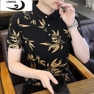 浪古 LAWKUL男士polo領(lǐng)夏季2024新款潮流休閑印花短袖t恤男裝 黑色 XL