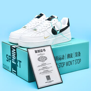 SAJL空軍一號男鞋低幫女鞋夏季小白鞋男款鞋子白黑金勾af1板鞋女款 白黑金男女可穿 送藍盒三件套 36
