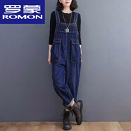 羅蒙（ROMON）韓版文藝復(fù)古休閑百搭牛仔背帶褲女減齡顯瘦春秋簡約哈倫連體長褲 藍色單背帶褲偏大 20 M 建議90-1斤寬松