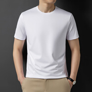威可多圓領(lǐng)短袖t恤男夏季新款桑蠶絲體恤冰爽休閑半袖上衣 白色 M 165