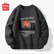 名創(chuàng)優(yōu)品（MINISO）衛(wèi)衣男春秋中國(guó)風(fēng)潮牌寬松百搭無(wú)帽長(zhǎng)袖男士秋冬款圓領(lǐng)休閑上衣服 深灰(日落城市) 5XL (體重230-260斤左右)