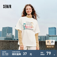 Semir[商場(chǎng)同款]史努比系列短袖T恤女中長(zhǎng)款印花2024新款純棉秋裝 本白10102 160/84A/M
