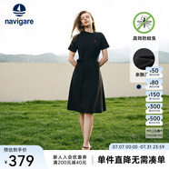 Navigare意大利小帆船短袖連衣裙女士夏季棉質(zhì)斜領(lǐng)裙子時尚顯瘦半袖a字裙 暗夜黑 XL 碼