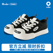 Ouder開(kāi)口笑帆布鞋 增高厚底丑萌百搭黑白圓頭板鞋情侶休閑潮流大頭鞋 黑白色（建議拍小一碼哦） 42