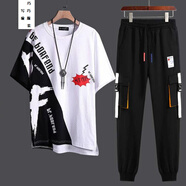 寫(xiě)璇 男裝夏季短袖t恤套裝男長(cháng)褲中袖一套衣服 男生夏天春夏日韓版潮流學(xué)生夏裝男士青少年半袖整套運動(dòng)裝 A20白色短袖套裝 XL（115-130斤）