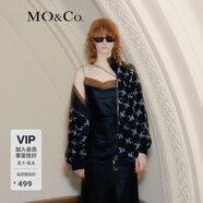 MO&Co.老花毛絨學(xué)院風(fēng)棒球服夾克天毛茸茸外套毛絨外套寬松外套女 黑底字母花 S 160