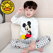 G.DUCKKIDS男童秋衣秋褲套裝全棉奧特曼兒童純棉寶寶打底內衣薄款小男孩睡衣 格子灰色米奇 130碼【高120-】7-8歲
