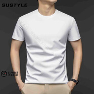SUSTYLE國(guó)際奢侈品牌冰絲短袖T恤男夏季新款圓領(lǐng)涼感純色透氣體恤男 白色 S