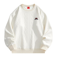 查爾斯桃心圓領(lǐng)衛衣男春春秋季刺繡寬松休閑提花無(wú)帽套頭 米白 XL 