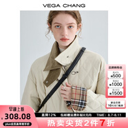 VEGA CHANG飛機扣棉衣女2025冬新款方領(lǐng)拼接菱格棉服外套ins潮 奶油米 M