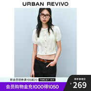 UR2025春季新款女裝蝴蝶結肌理感系帶短袖針織衫UYY950033 淺黃 XS