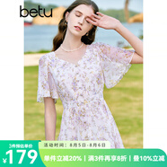 百圖betu女裝夏季新款連衣裙V領(lǐng)碎花顯瘦飛飛袖連衣裙女2304T82 淡紫 L
