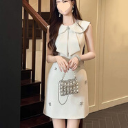 高腰短裙字裙女2025娃娃領(lǐng)甜美奶乖少女感無(wú)袖短款連衣裙夏 杏色 M