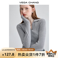 VEGA CHANG針織衫女長(zhǎng)袖2025秋冬新款韓版顯瘦氣質(zhì)polo針織打底衫 慕斯灰 M