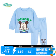 迪士尼寶寶（Disney Baby）迪士尼童裝兒童睡衣內(nèi)衣服米奇卡通印花上衣純棉休閑褲兩件套 藍(lán)色 12個月/身高80cm