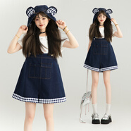 凱莉歐KEIKO 可卸帽隨性減齡連帽背帶牛仔褲25秋季俏皮小個(gè)子連身短褲 深藍色  背帶褲 可拆解帽飾 XL