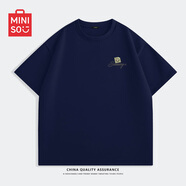 名創(chuàng)優(yōu)品（MINISO）潮牌短袖男款夏季純棉寬松男生大碼衣服青少年運動休閑半袖體恤衫 藏青(m笑臉便簽胸標) M /170(男女同款)
