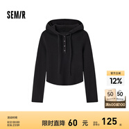 森馬毛衣女短款純色緊身小個子套頭衫簡約風(fēng)春季女士連帽上衣百搭 黑色90001 170/92A/XL