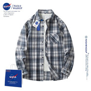 NASA WASSUP官方潮牌聯(lián)名襯衫外套男春秋季日系格子襯衣潮流休閑內(nèi)搭男士上衣 黑色 2XL （建議130-150斤）