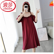 浪莎（LangSha）夏季胖mm2-300斤露肩睡裙女加肥大碼寬松韓版薄款吊帶性感連衣裙 酒紅色 L 建議100-130斤