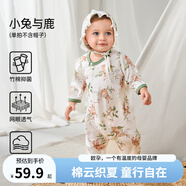歐孕（OUYUN）嬰兒衣服夏季薄款空調(diào)服睡衣男女寶寶連體衣網(wǎng)眼竹棉哈衣爬服 小兔與鹿【半背網(wǎng)孔 竹棉針織】 80cm 【建議身高79-84cm】