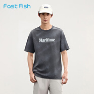 快魚(yú)2025夏季男士新款圓領(lǐng)短袖印花圖案涼快透氣休閑百搭合體T恤 深灰 M