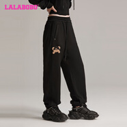 拉拉波波（LALABOBO）【愛(ài)在七夕】潮牌直筒束腳甜褲子 黑色 M