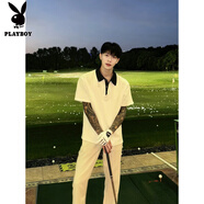 花花公子（PLAYBOY）同款假兩件短袖Polo.衫男款夏季痞帥感t恤設計感正肩半袖 白色 M (適合100-115斤)